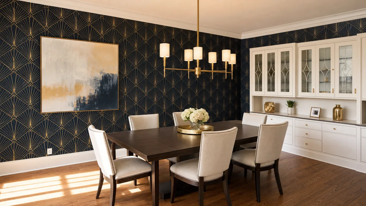 Dining room after Art Deco wallpaper installation